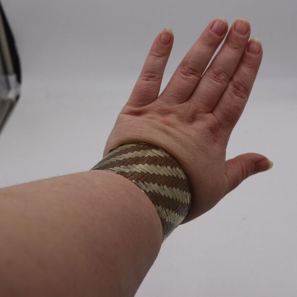 Vintage Copper Braided Woven Cuff Bracelet Bohemian Avant Garde Wide Cuff - Picture 5 of 10
